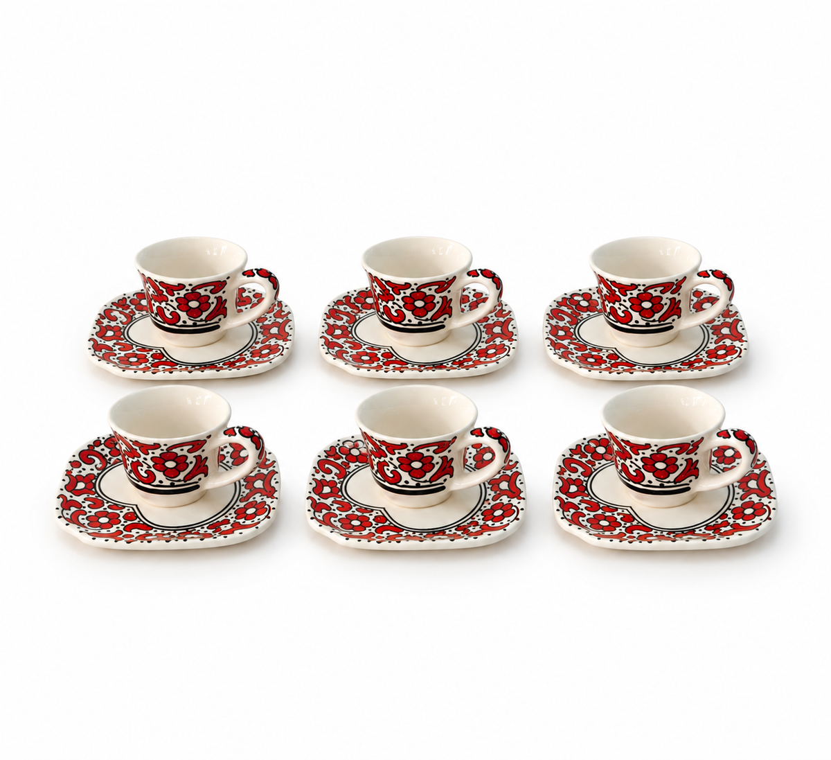 Crimson Souk Heritage Moroccan Handcrafted Cup & Saucer 6pcs Set - M27