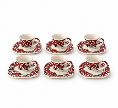 Crimson Souk Heritage Moroccan Handcrafted Cup & Saucer 6pcs Set - M27