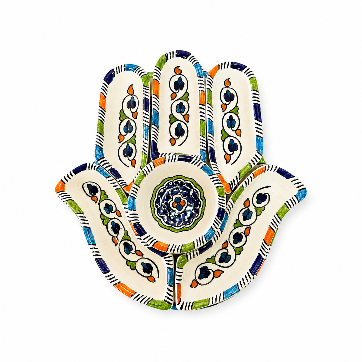 Azure Bloom Hamsa Ceramic Serving Tray Set - M10