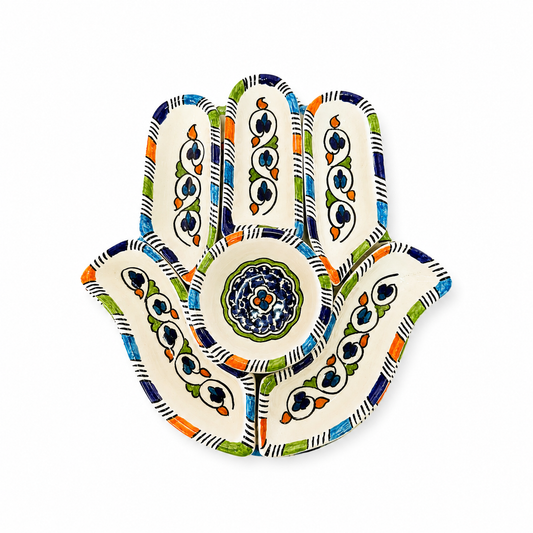 Azure Bloom Hamsa Ceramic Serving Tray Set - M10
