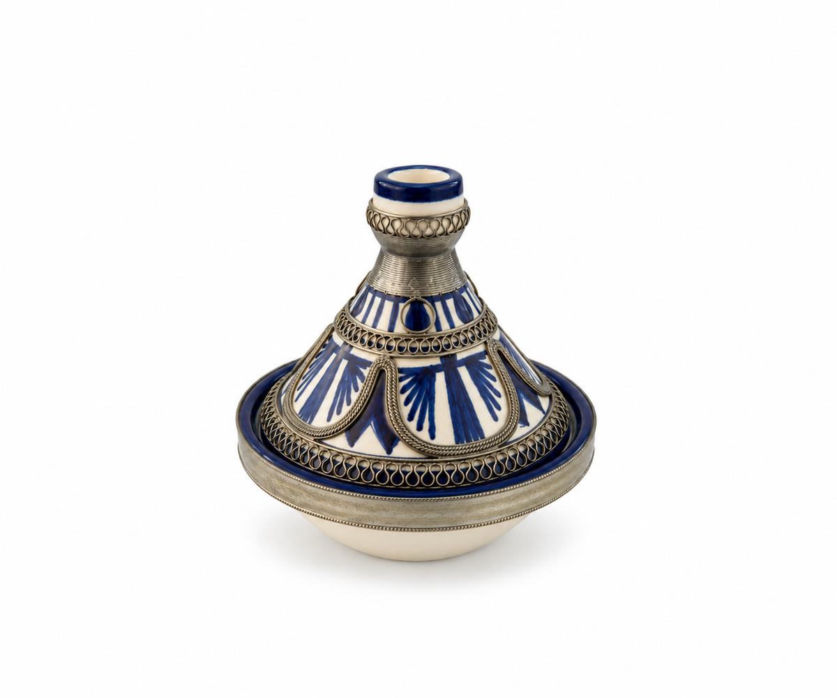 Moroccan Mini Tagine Decorative Ceramic Dish with Brass Lid - M157
