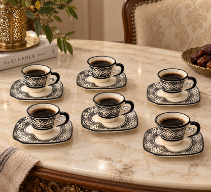 Atlas Black Heritage Moroccan Handcrafted Cup & Saucer 6pcs Set - M27
