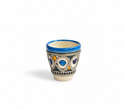 Handcrafted Moroccan Ceramic w/ Brass Rim Tea Cup (5x6cm) - M154