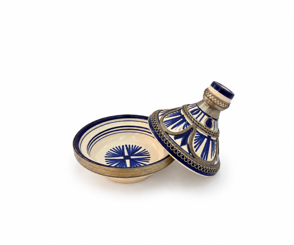 Moroccan Mini Tagine Decorative Ceramic Dish with Brass Lid - M157