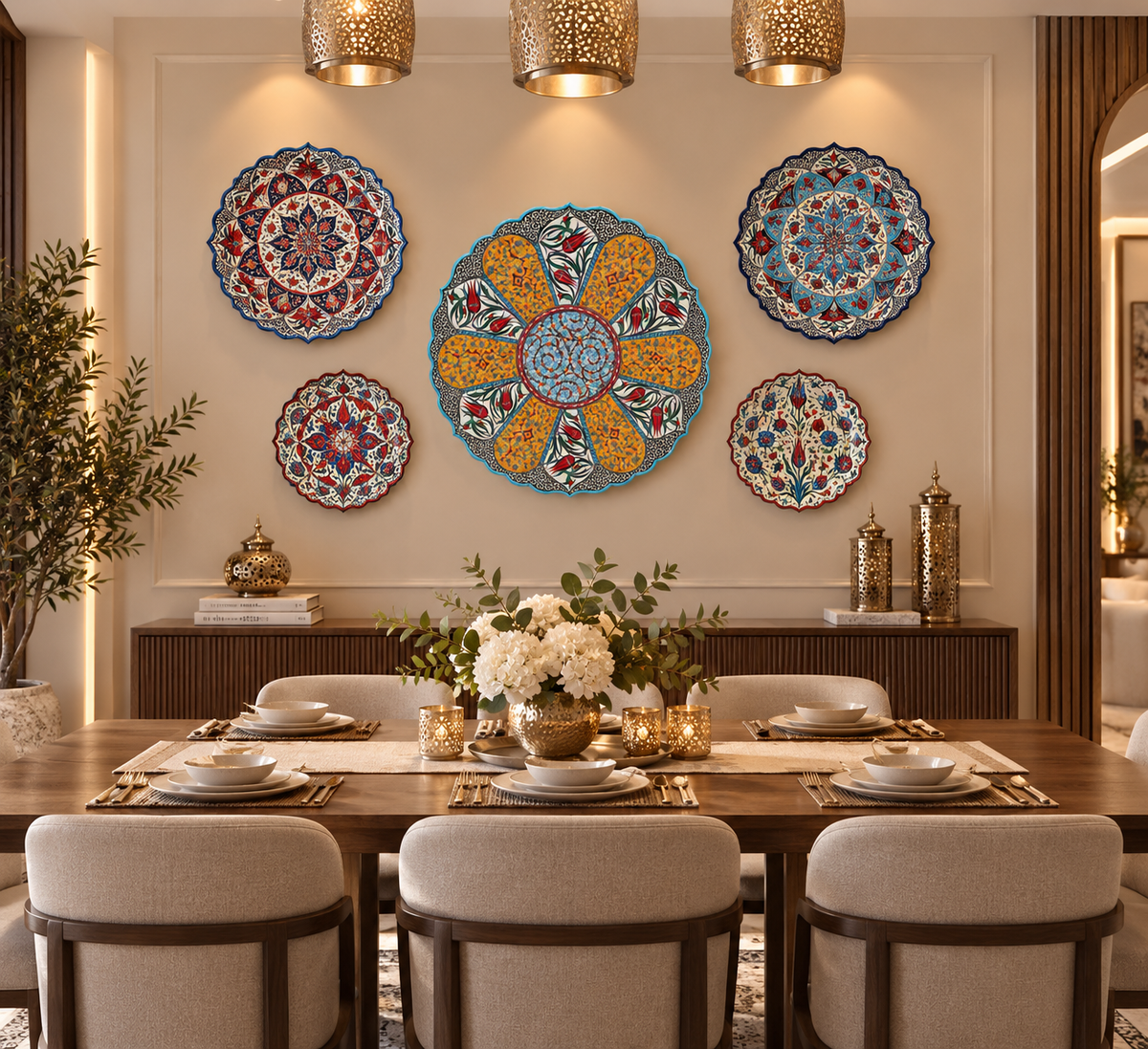 Safira Bloom Medallion Moroccan Decorative Ceramic Plate - (50cm)