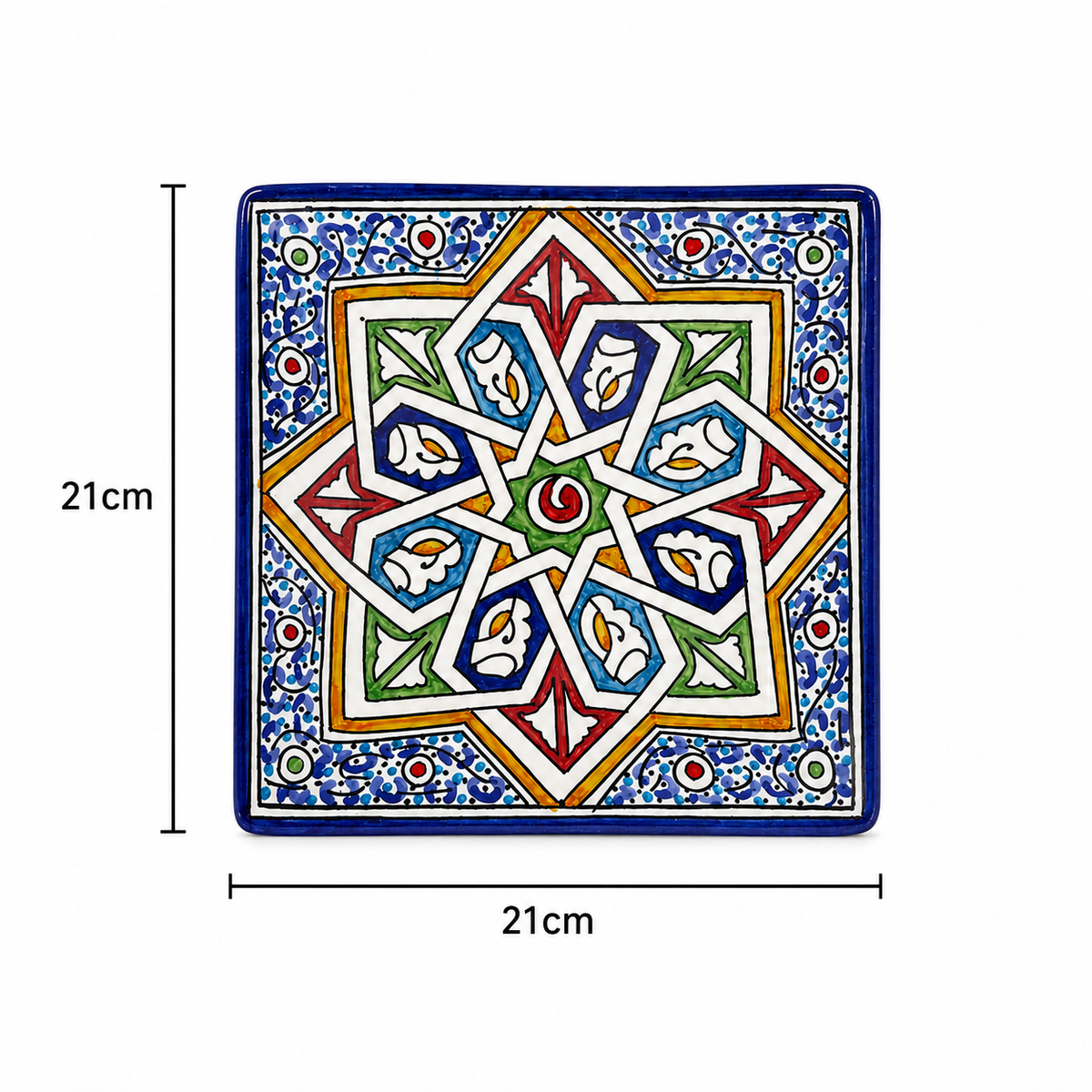 Handcrafted Moroccan Pattern Square Ceramic Plate 21cm - M12