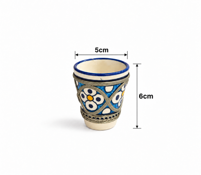Handcrafted Moroccan Ceramic w/ Brass Rim Tea Cup (5x6cm) - M154