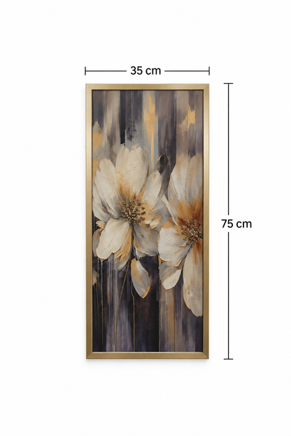 Golden Radiance Floral Decorative Wall Art Frame - (35x75x35cm)