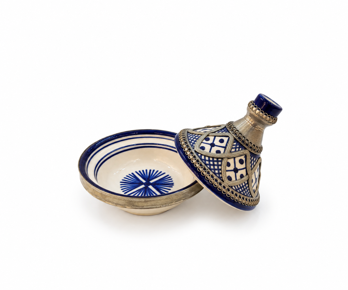 Moroccan Mini Tagine Decorative Ceramic Dish with Brass Lid - M157