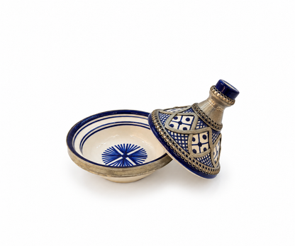 Moroccan Mini Tagine Decorative Ceramic Dish with Brass Lid - M157
