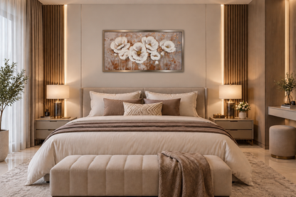 Ivory Blossom Harmony Floral Wall Art Frame - (65x110cm)