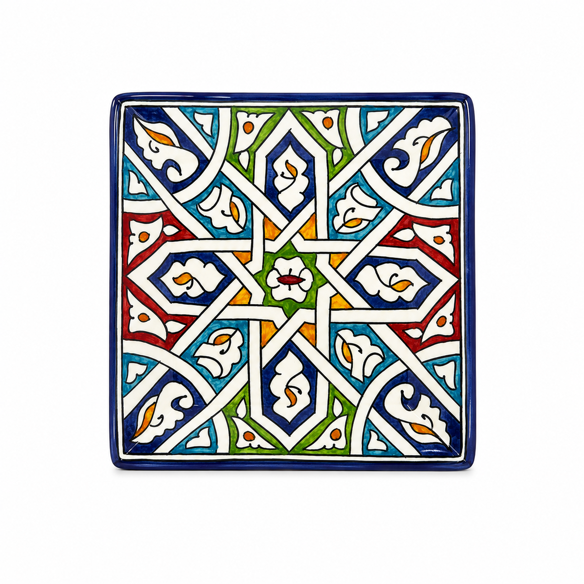 Handcrafted Moroccan Pattern Square Ceramic Plate 21cm - M12