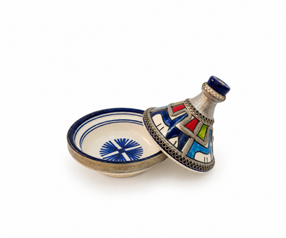 Moroccan Mini Tagine Decorative Ceramic Dish with Brass Lid - M157