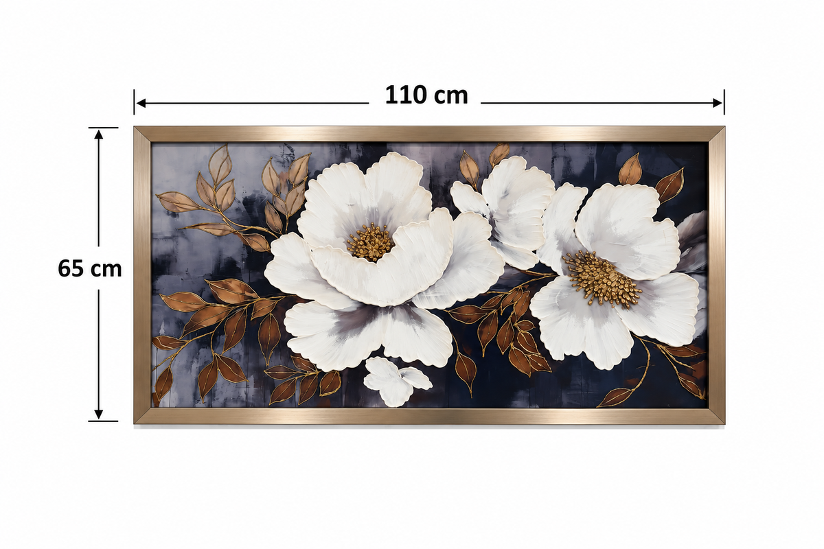 Moonlit Ivory Garden Decorative Wall Art Frame - (65x110cm)