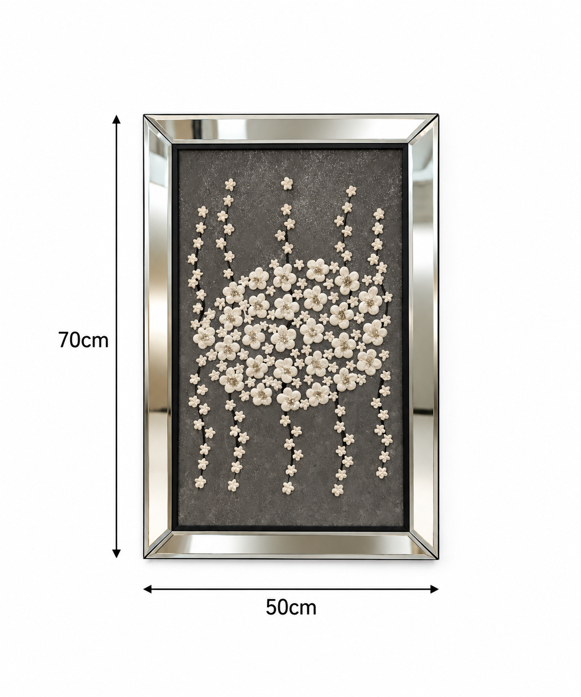 Silver Blossom Cascade Decorative Wall Art Frame - (50x70cm)