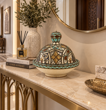 Aurelia Mosaic Crown Handcrafted Brass Tagine - (33x37cm)