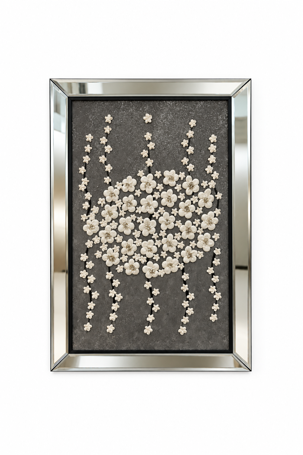 Silver Blossom Cascade Decorative Wall Art Frame - (50x70cm)