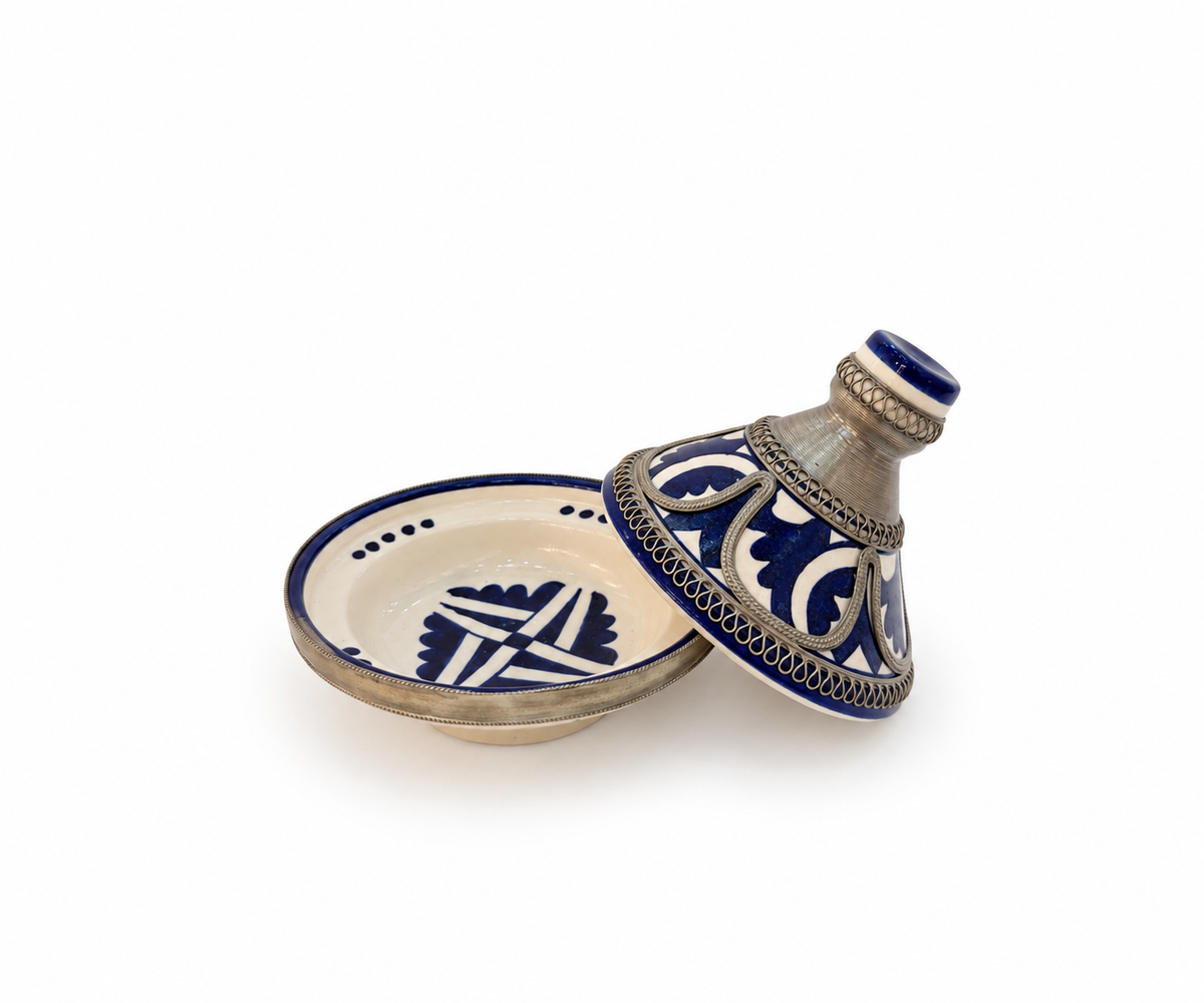 Moroccan Mini Tagine Decorative Ceramic Dish with Brass Lid - M157