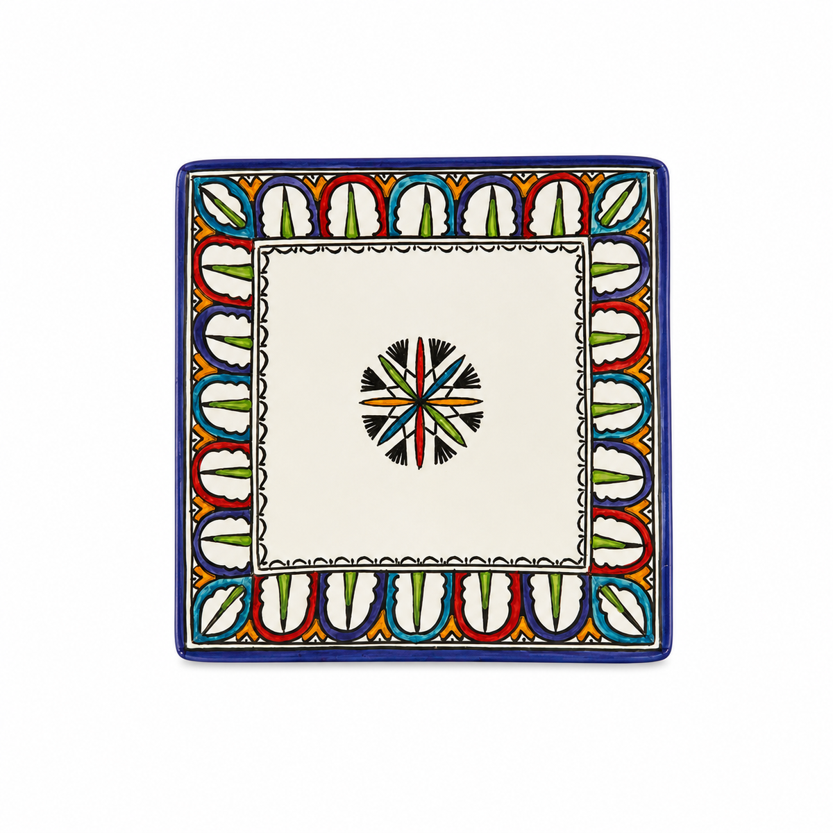 Handcrafted Moroccan Pattern Square Ceramic Plate 21cm - M12