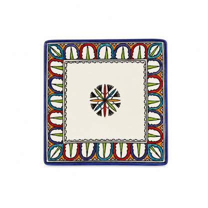 Handcrafted Moroccan Pattern Square Ceramic Plate 21cm - M12
