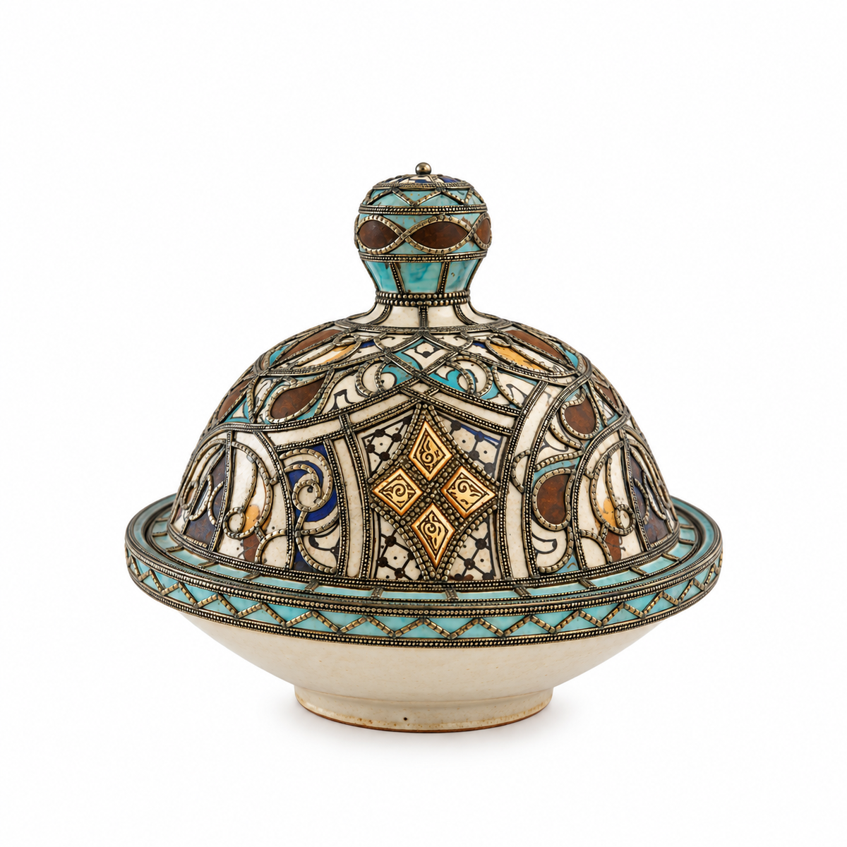 Aurelia Mosaic Crown Handcrafted Brass Tagine - (33x37cm)