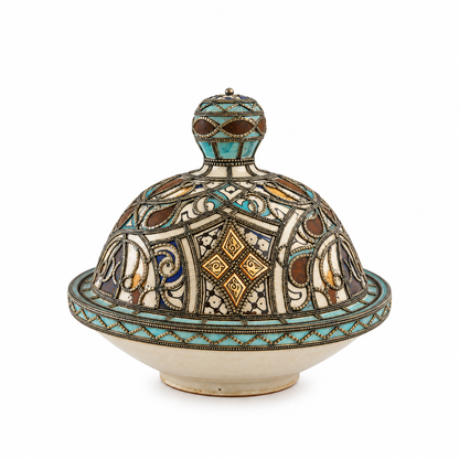 Aurelia Mosaic Crown Handcrafted Brass Tagine - (33x37cm)