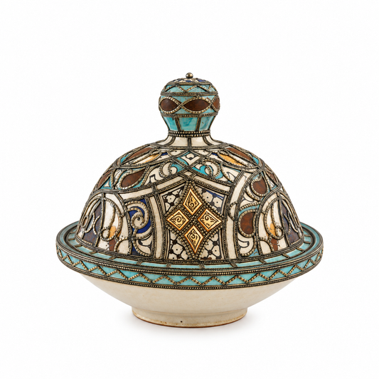 Aurelia Mosaic Crown Handcrafted Brass Tagine - (33x37cm)