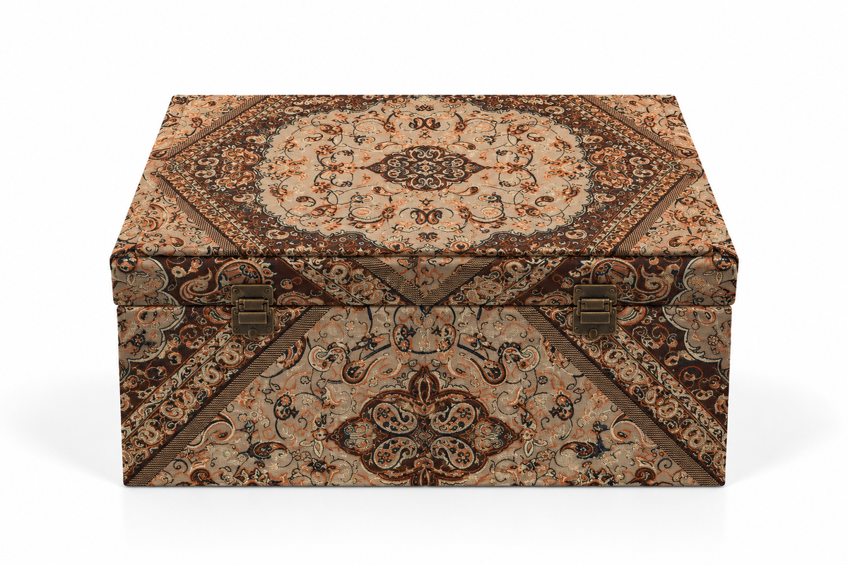 Sahar Beige Medallion Termeh Keepsake Storage Box - (30x50x22cm)