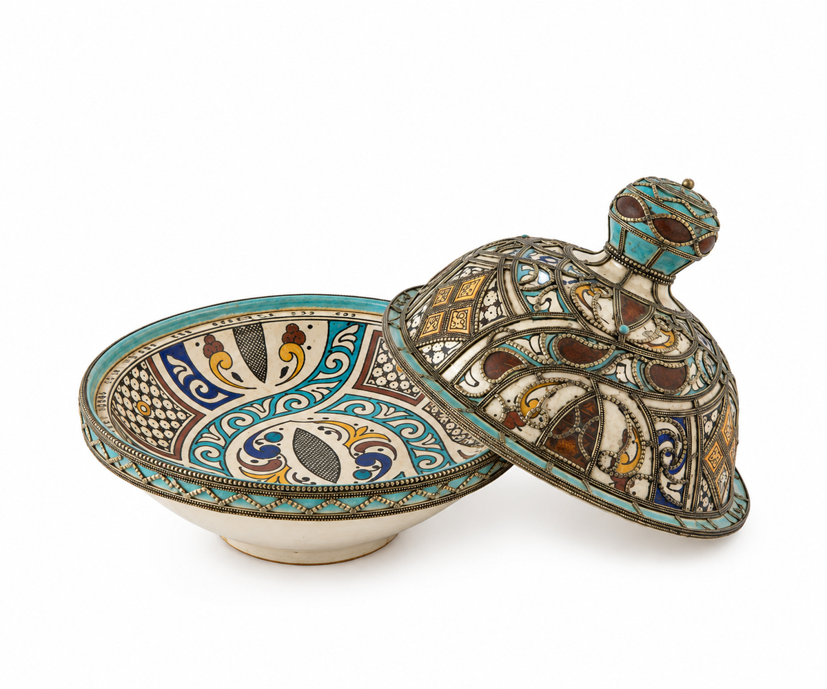 Aurelia Mosaic Crown Handcrafted Brass Tagine - (33x37cm)
