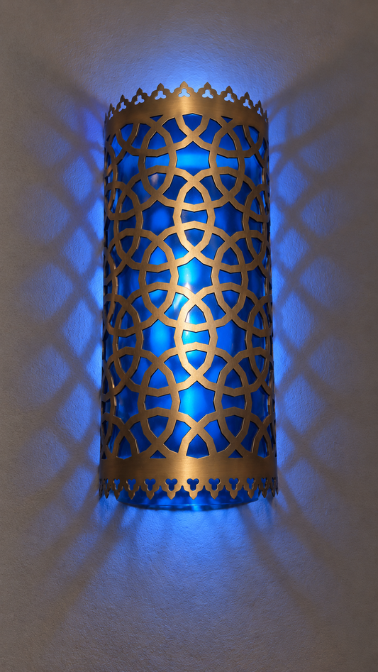 Azure Veil Arabesque Wall Lantern - (15x30cm)