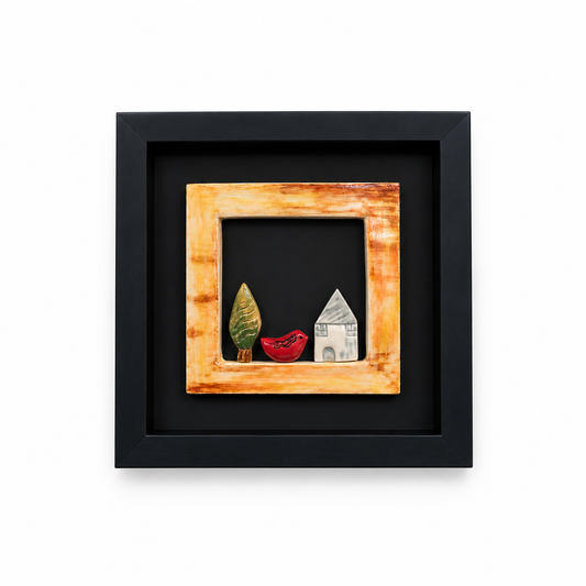 Handcrafted Rustic Ceramic Folk Art Wall Decor - (25x25cm)