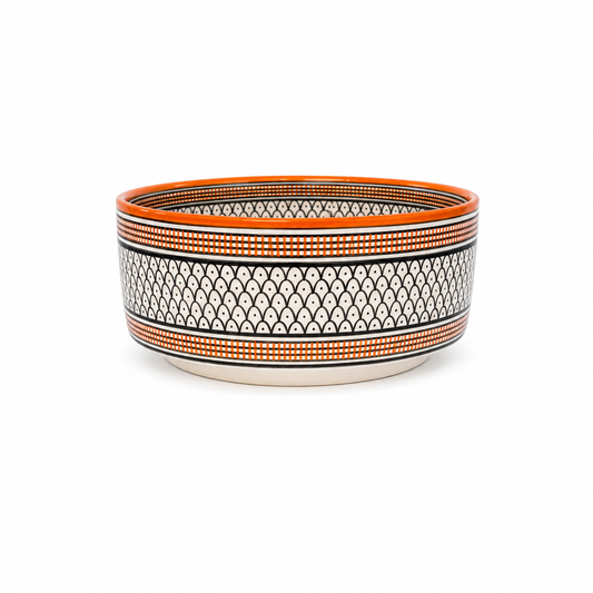 Marrakesh Horizon Ceramic Countertop Basin–Orange & Black Geometric Pattern - M38
