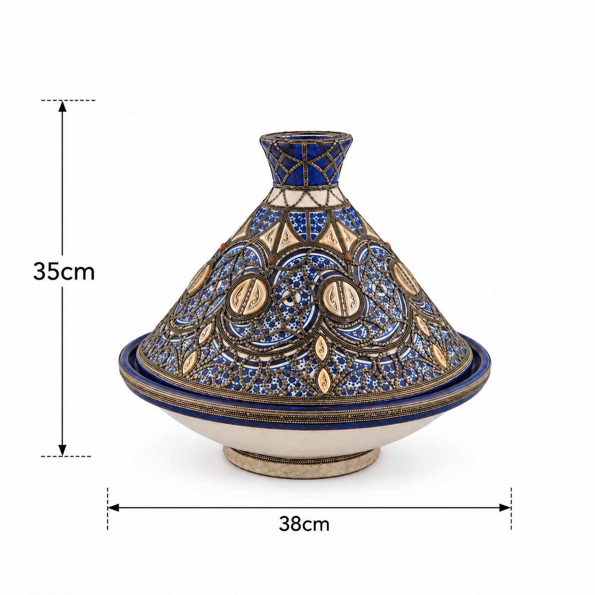 Moorish Azure Tapestry Handcrafted Brass Tagine - (35x38cm)