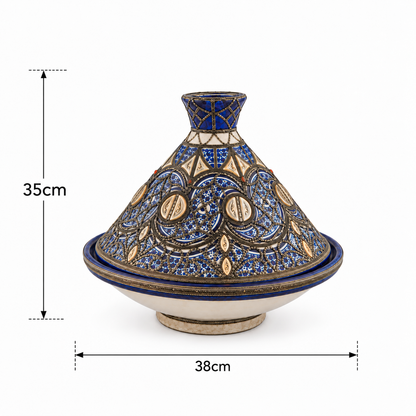 Moorish Azure Tapestry Handcrafted Brass Tagine - (35x38cm)
