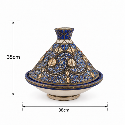 Moorish Azure Tapestry Handcrafted Brass Tagine - (35x38cm)
