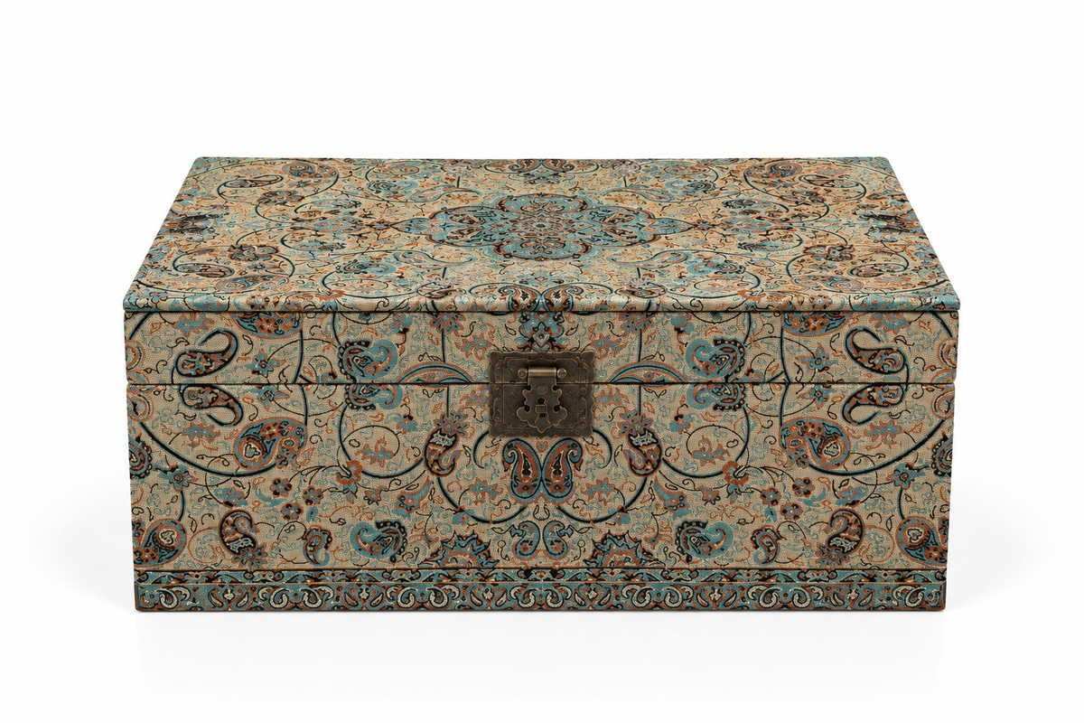 Niloufar Azure Termeh Keepsake Storage Box - (30x50x22cm)