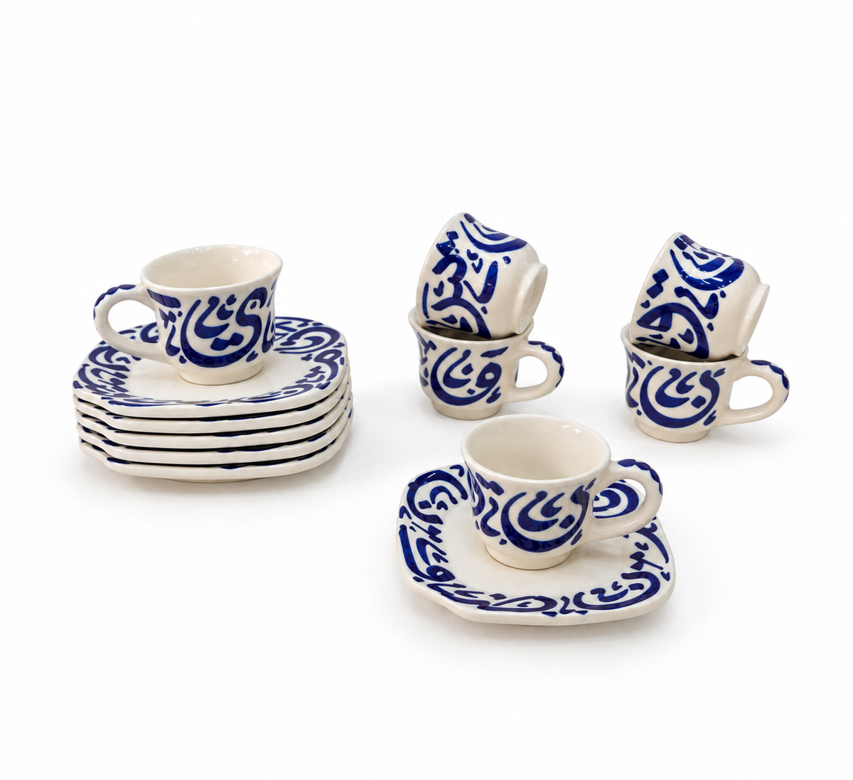 Sapphire Majlis – Royal Heritage Moroccan Handcrafted Cup & Saucer 6pcs Set - M27