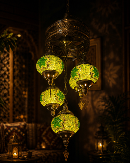 TURKISH MOSAIC GLASS  CHANDELIER - 3021-4+1