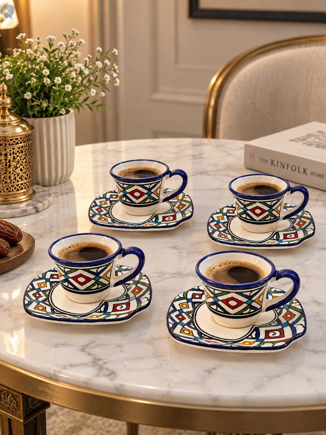 Majestic Moroccan Handcrafted Mosaic Coffee Cups & Saucer 4pcs Set - M27