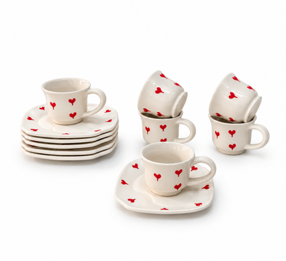 Heart Blossom Amour Rouge Handcrafted Cup & Saucer Set - M27