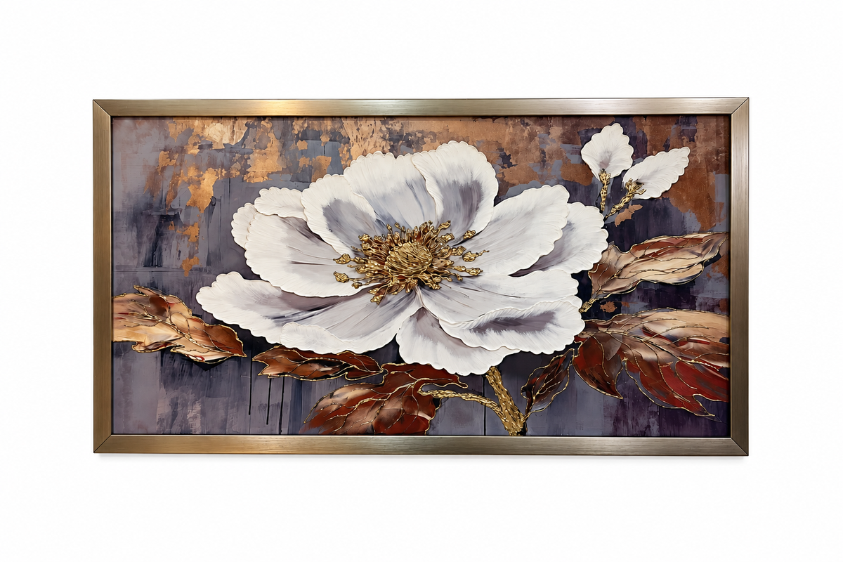 Golden Magnolia Elegance Wall Art - (65x110cm)