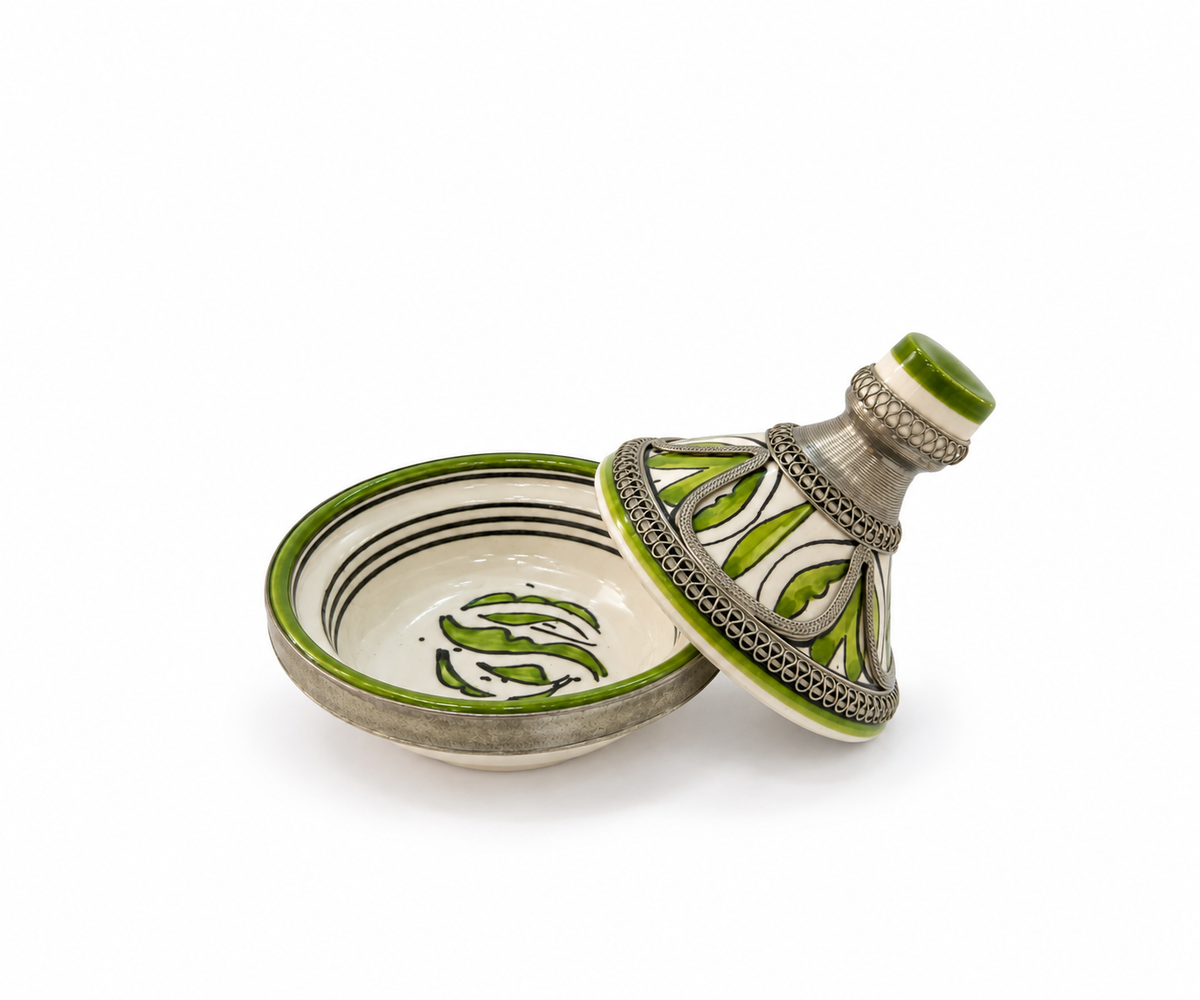 Moroccan Mini Tagine Decorative Ceramic Dish with Brass Lid - M157