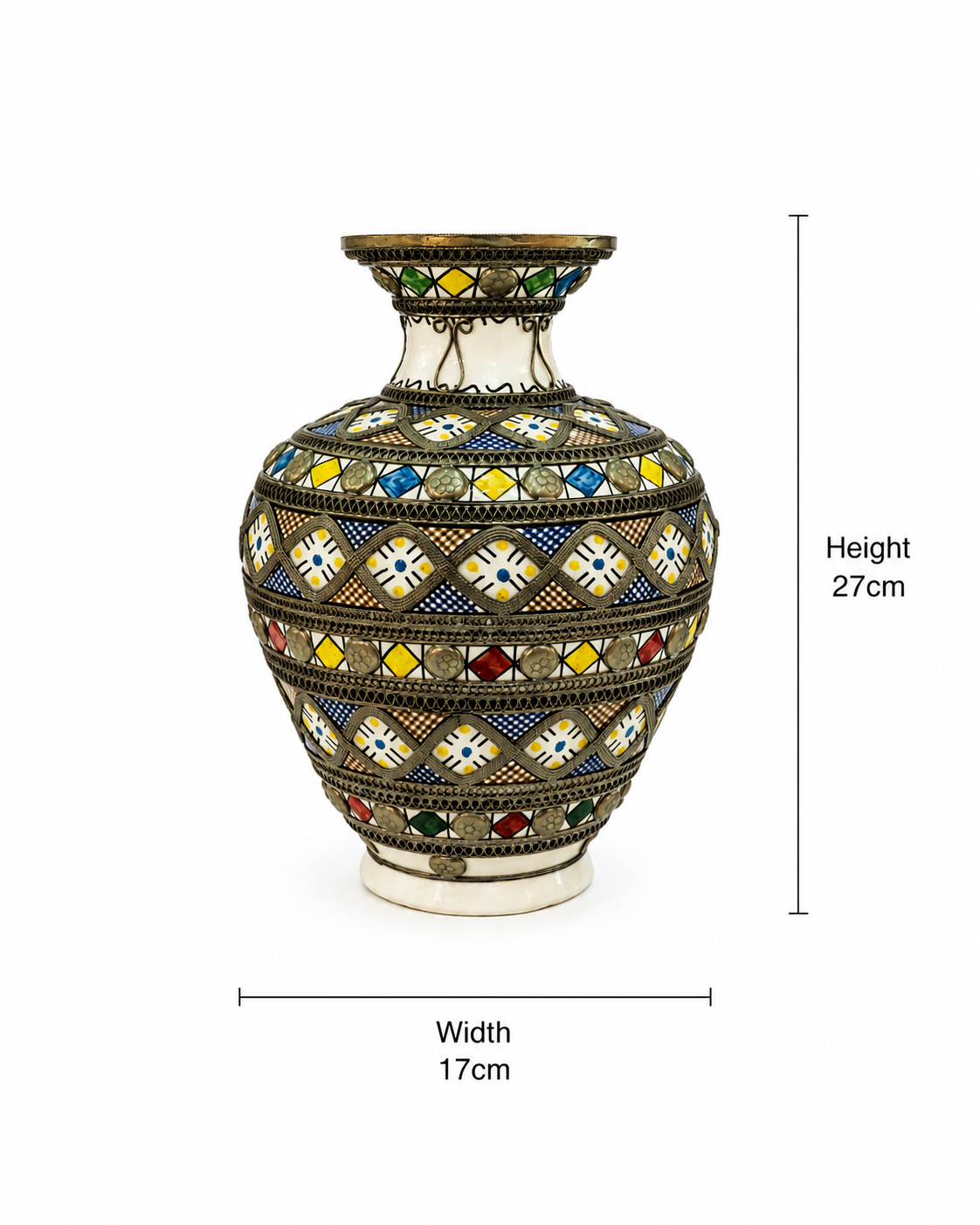 Vintage Moroccan Fez Pottery Vase Silver Filigree - M146 (03)