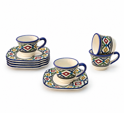 Majestic Moroccan Handcrafted Mosaic Coffee Cups & Saucer 4pcs Set - M27