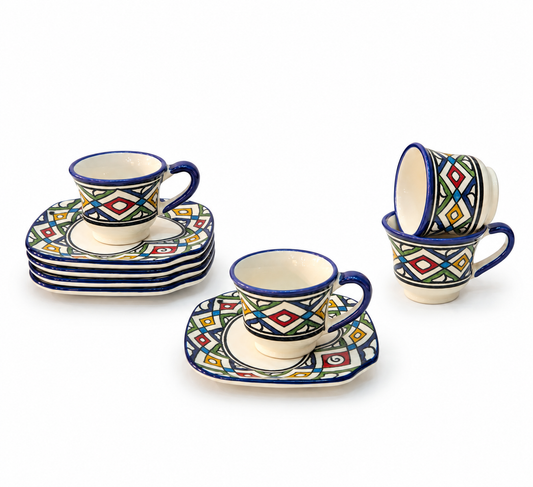 Majestic Moroccan Handcrafted Mosaic Coffee Cups & Saucer 4pcs Set - M27