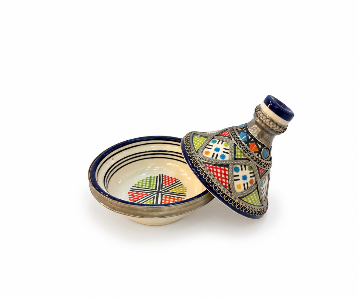 Moroccan Mini Tagine Decorative Ceramic Dish with Brass Lid - M157