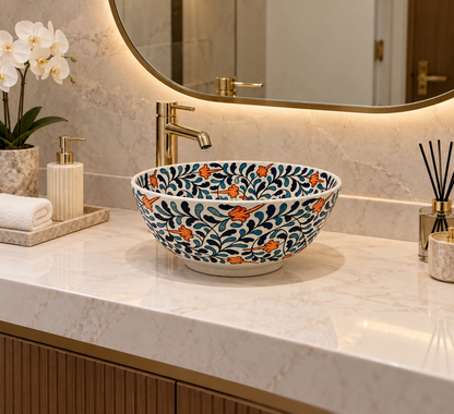 Royal Iznik Floral Ceramic Vessel Basin - M39
