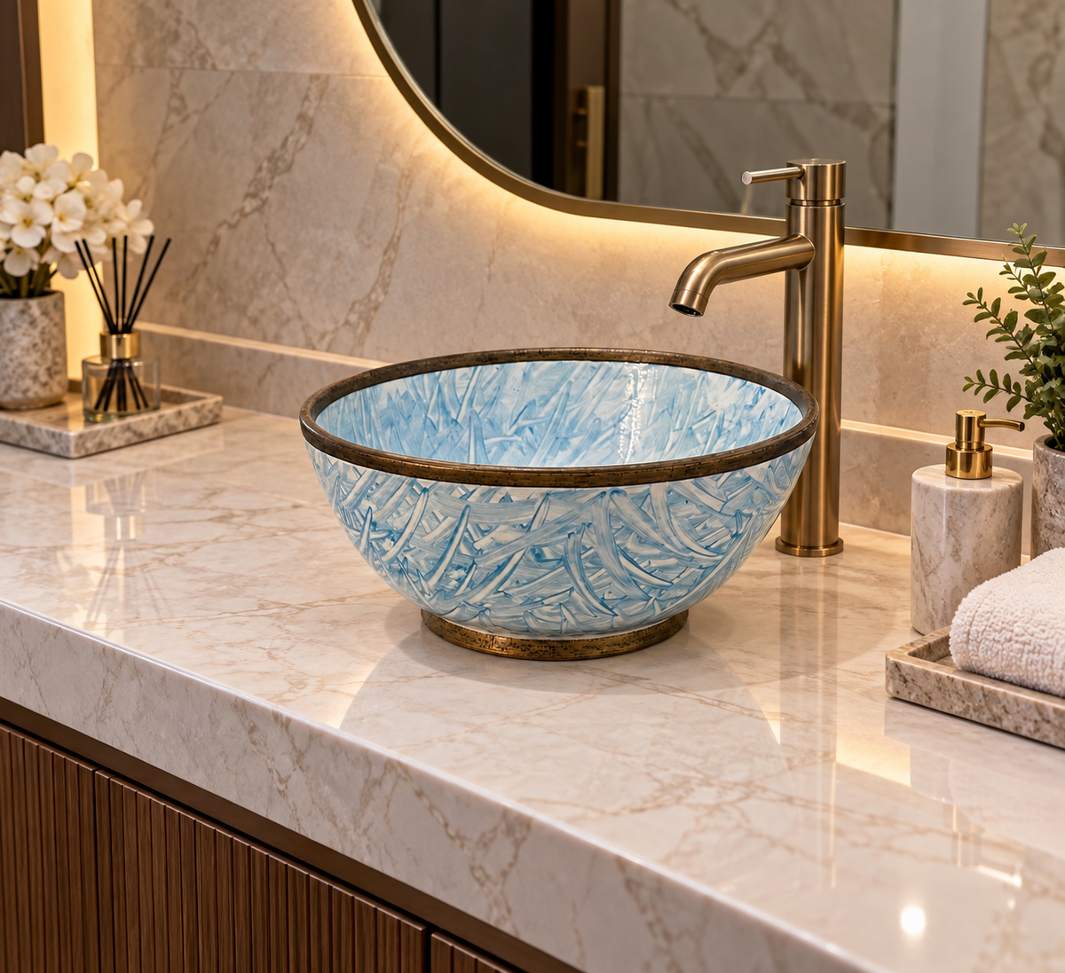 Moroccan Sapphire Wave Luxury-Copper Ceramic Handcrafted Basin
- M42