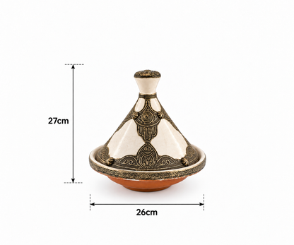 Golden Ivory Dynasty Handcrafted Brass Tagine - (25x26cm)