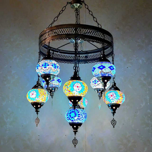 TURKISH MOSAIC GLASS  CHANDELIER - 3021-9P